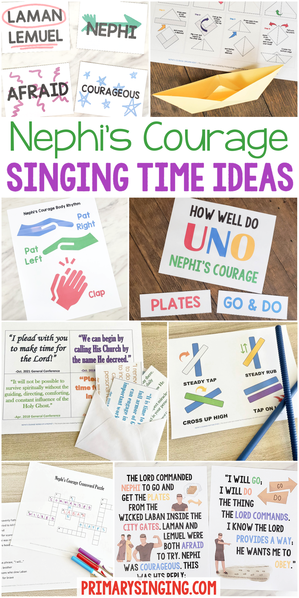 Nephi's Courage Singing Time Ideas - Lots of fun ways to teach this Primary song including build an origami boat, word map, hand actions, UNO review, rhythm sticks, art flip chart and many more! A great resource list for LDS Primary music leaders.