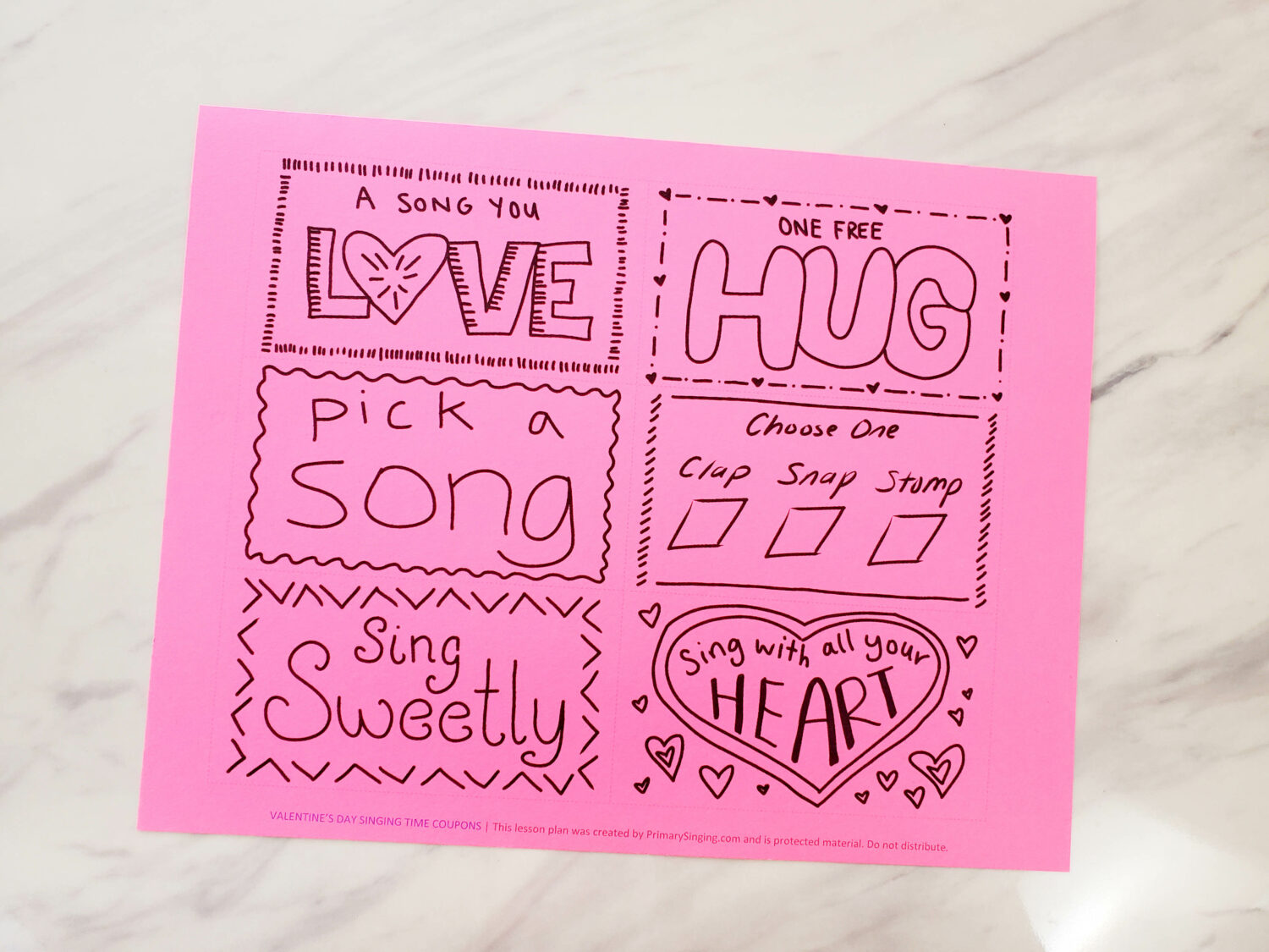 Valentine's Day Singing Time Coupons fun interactive way to sing through songs as you find different coupons to redeem to add a fun way to sing or action! Printable song helps for LDS Primary music leaders.