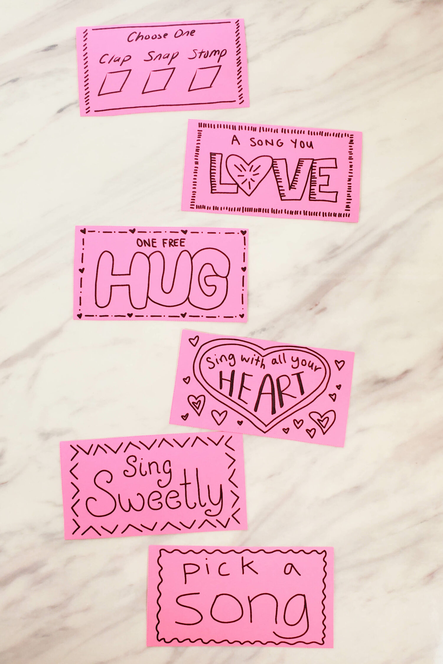 Valentine's Day Singing Time Coupons fun interactive way to sing through songs as you find different coupons to redeem to add a fun way to sing or action! Printable song helps for LDS Primary music leaders.