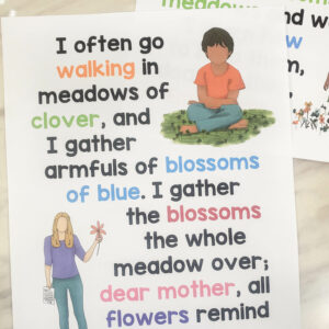 I Often Go Walking Flip Chart custom illustrations to help you teach this LDS Primary Mother's Day for Primary Music Leaders singing time helps.