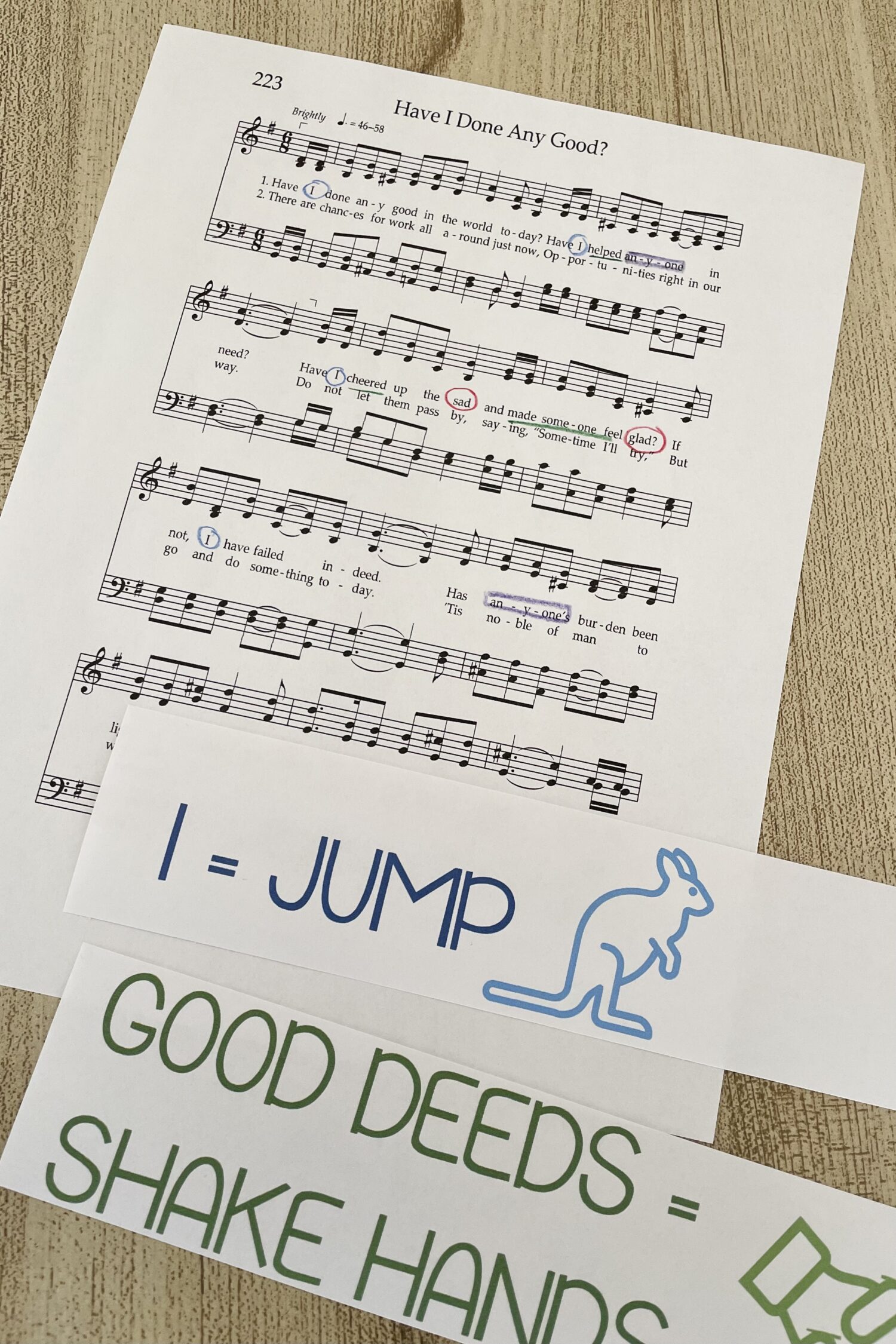 Have I Done Any Good Movement Words - Focus on key words in the song by pairing each word with a fun movement for a fun singing time idea with printable song helps for LDS Primary Music Leaders.
