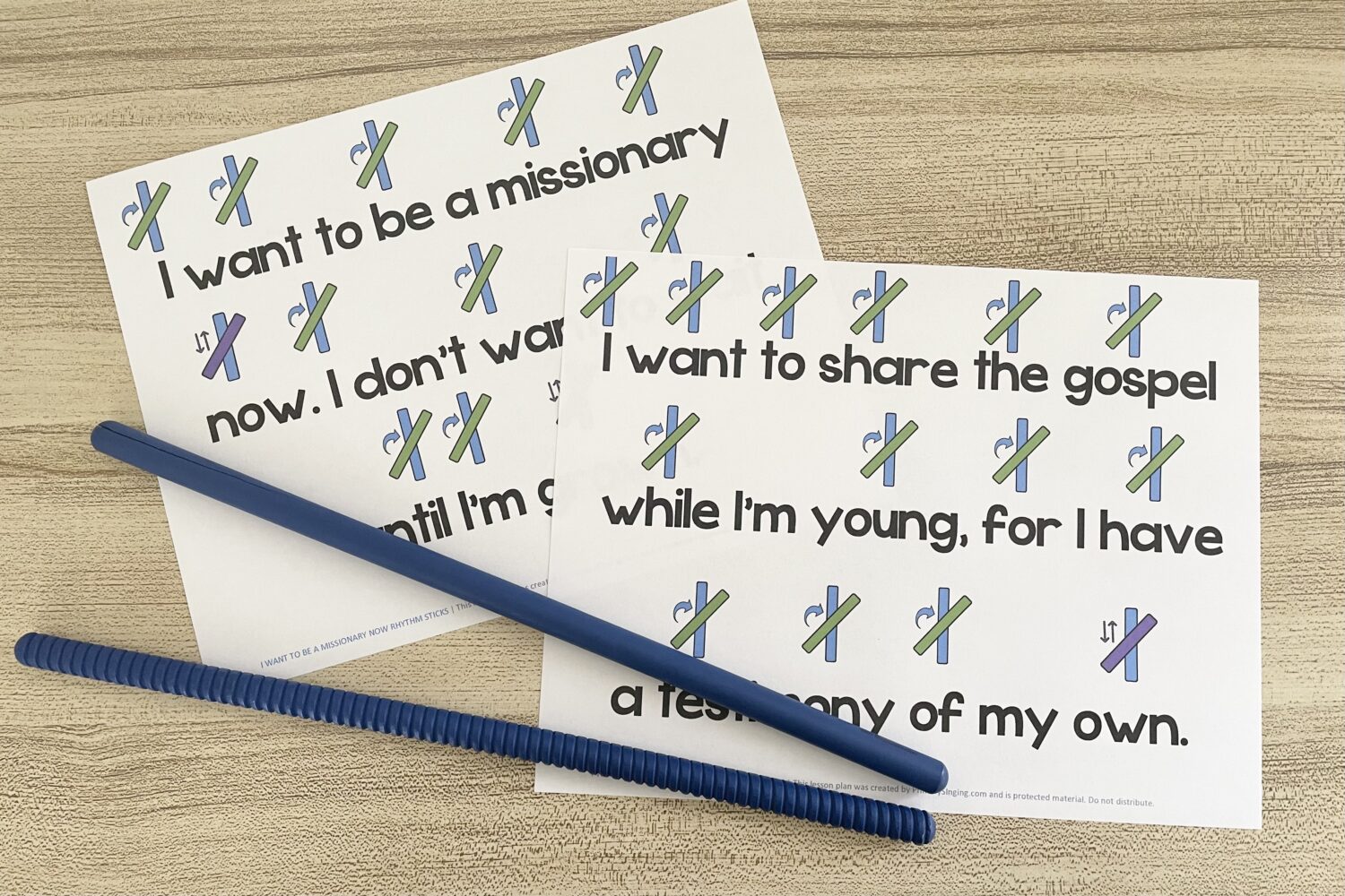 I Want to Be a Missionary Now Rhythm Sticks - Use this fun rhythm sticks pattern and tap along with the beat for a simple way to review this song with printable song helps for LDS Primary Music Leaders.
