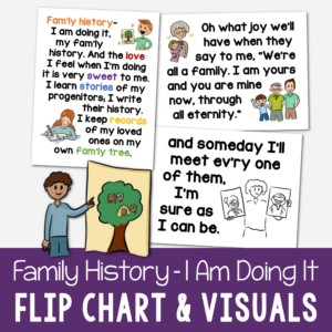 Family History I Am Doing It flip chart - custom illustrations to help you teach this LDS Primary Christmas song and hymn for Primary Music Leaders singing time helps.
