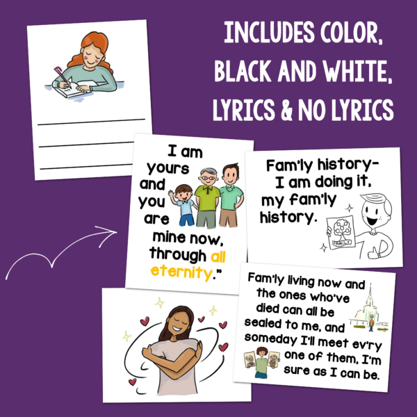 Family History I Am Doing It flip chart in color and black and white and various formats for printable singing time helps