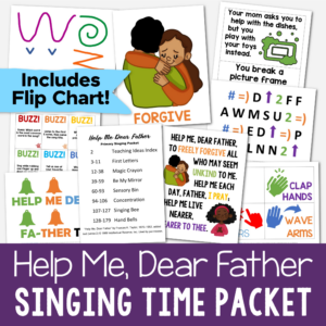Help Me Dear Father Singing time packet for this important primary song - easy ways for LDS Primary music leaders to teach this song including a beautiful custom art flip chart, hand bells, magic crayon, first letters, be my mirror, concentration, and more!