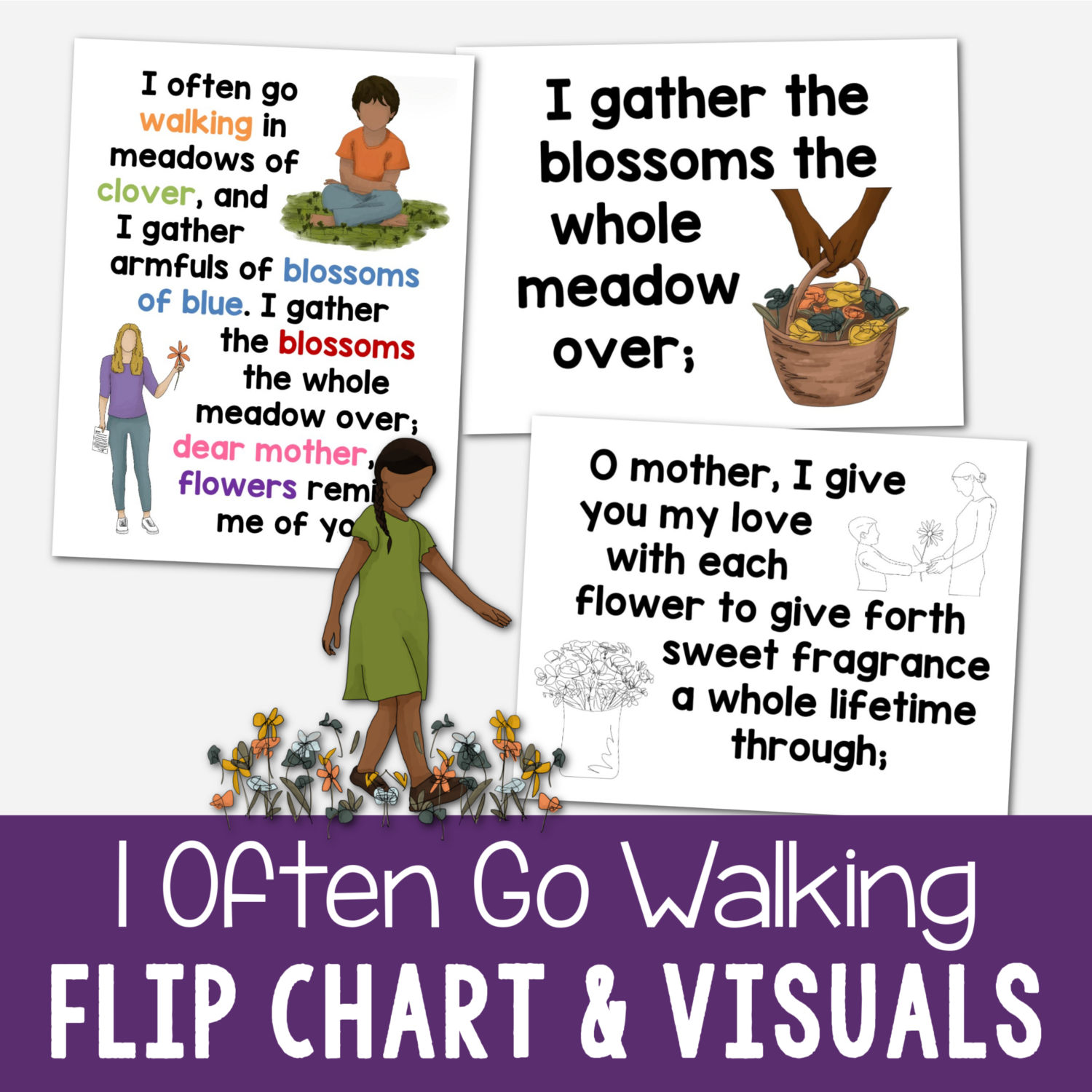 I Often Go Walking Flip Chart custom illustrations to help you teach this LDS Primary Mother's Day for Primary Music Leaders singing time helps.