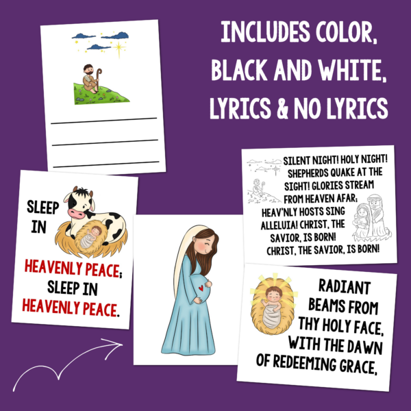Silent Night flipchart with variety printable formats in color and black and white PDF