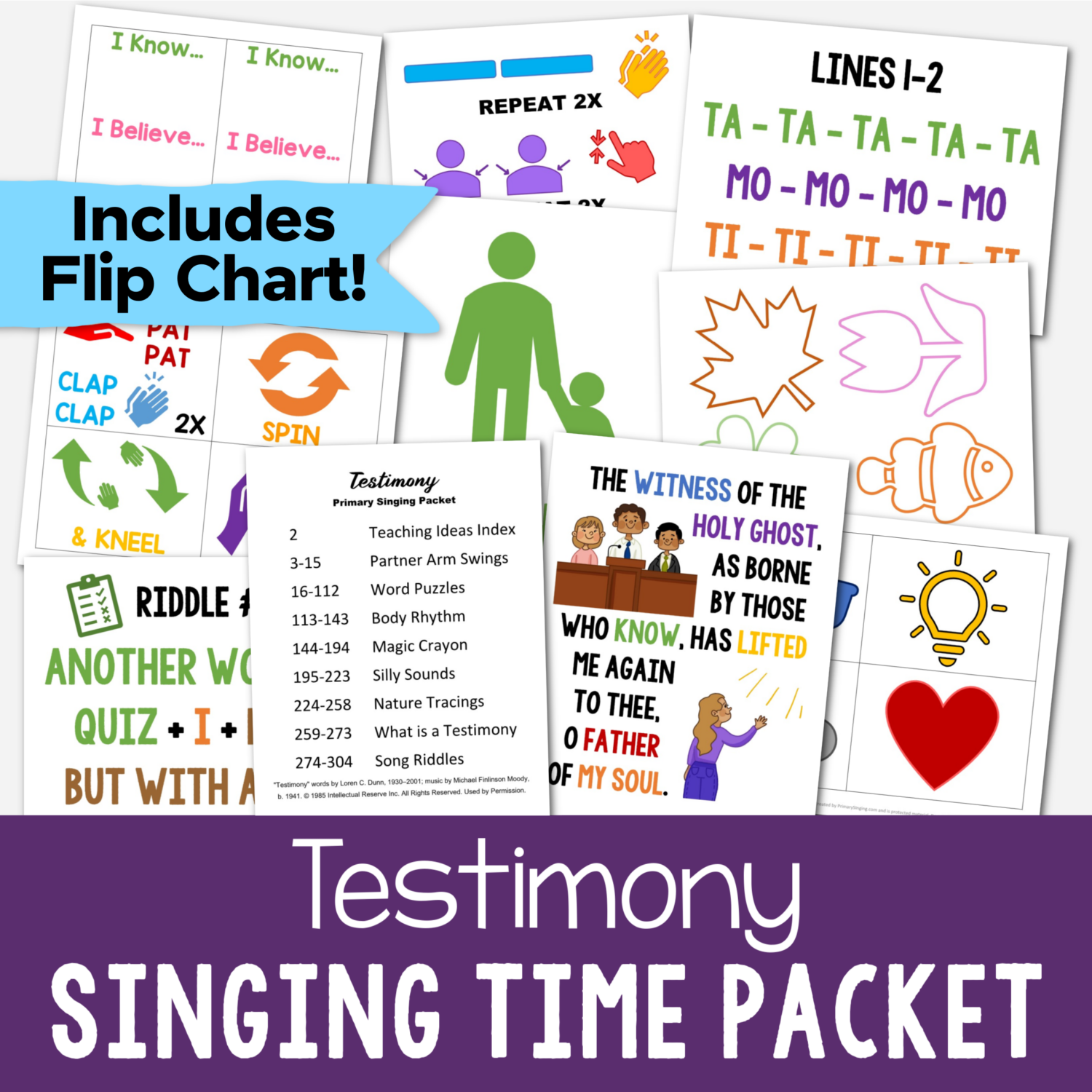 Testimony Singing time packet for this great LDS hymn - easy ways for Primary music leaders to teach this song including a beautiful custom art flip chart, song riddles, missing words, magic crayon, nature tracings, what is a testimony and more!