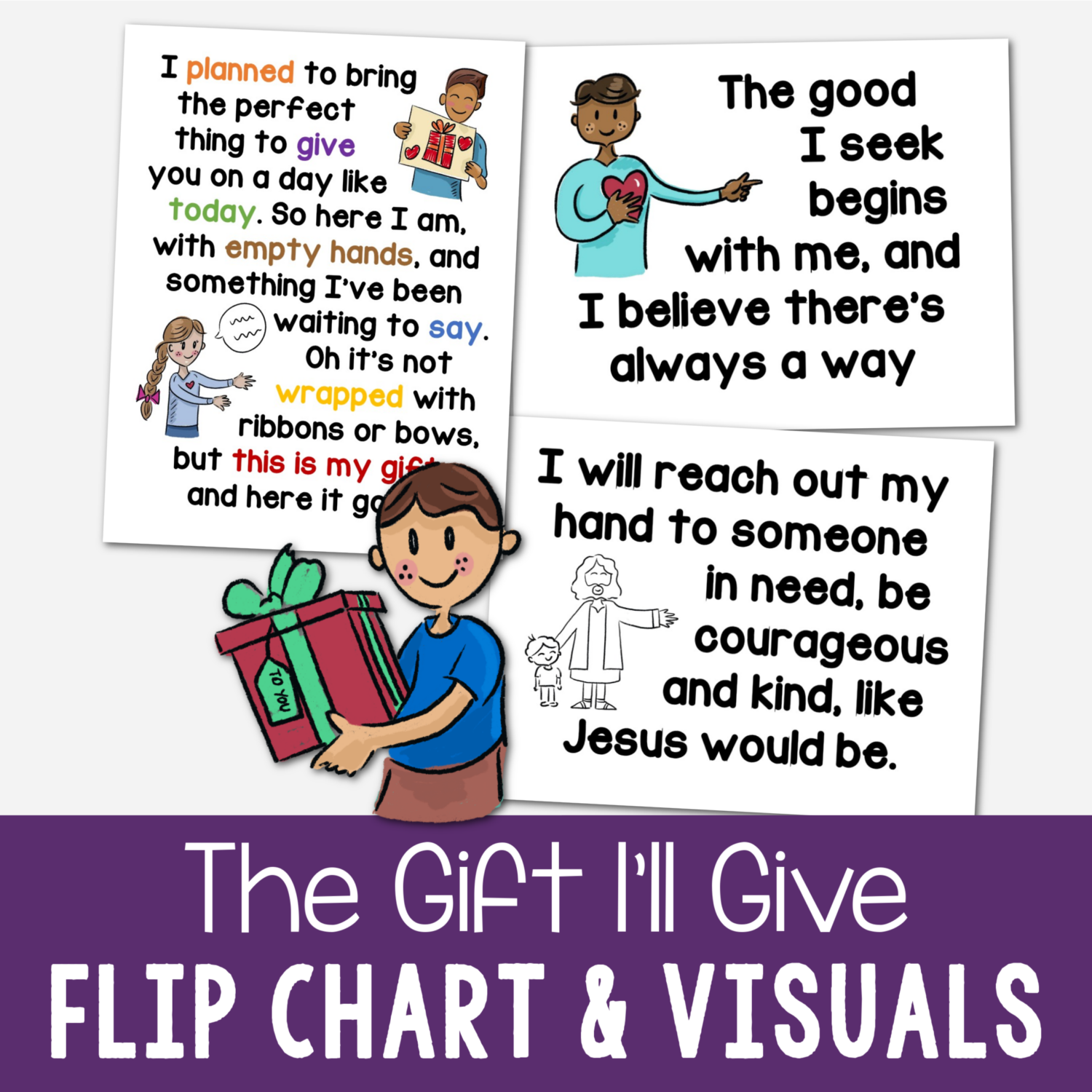 The Gift I'll Give Flip Chart custom illustrations to help you teach this LDS Primary Mother's Day or Father's Day song by Shawna Edwards for Primary Music Leaders singing time helps.