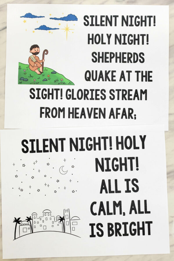 Silent Night Flip Chart printable song helps with lyrics and illustrations to help you teach this song! For LDS Primary music leaders and families for this Christmas song.