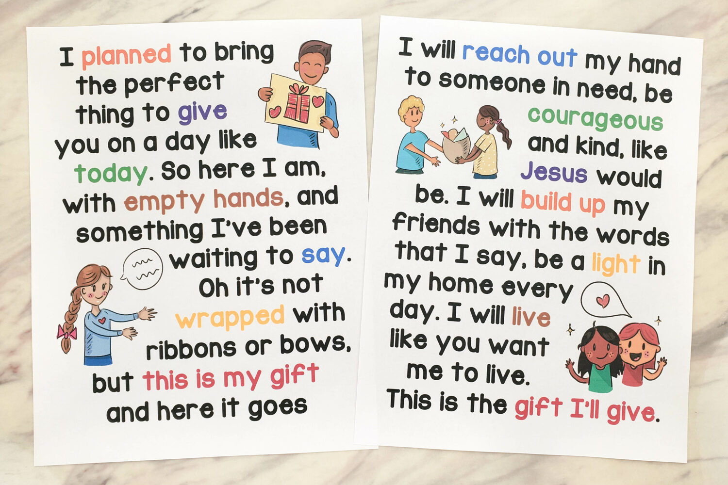 The Gift I'll Give Flip Chart printable song helps for the LDS Primary Mother's Day or Father's Day song by Shawna Edwards