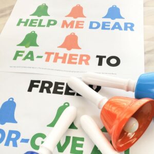 Help Me Dear Father Hand Bells singing time idea fun activity to help you teach this song! Chime the bells on the keywords to use a classic 8-note bell set. Printable song helps for LDS Primary music leaders.
