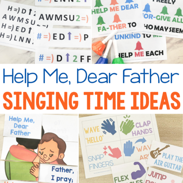 Help Me Dear Father singing time ideas including tons of fun ways to engage with this song including flip chart, singing bee, finger lights, first letters, hand bells, and much more. Resource for LDS Primary music leaders printable song helps.