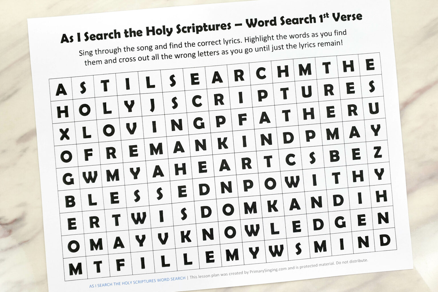 Word Search Script As I Search the Holy Scriptures Word Search - Primary Singing