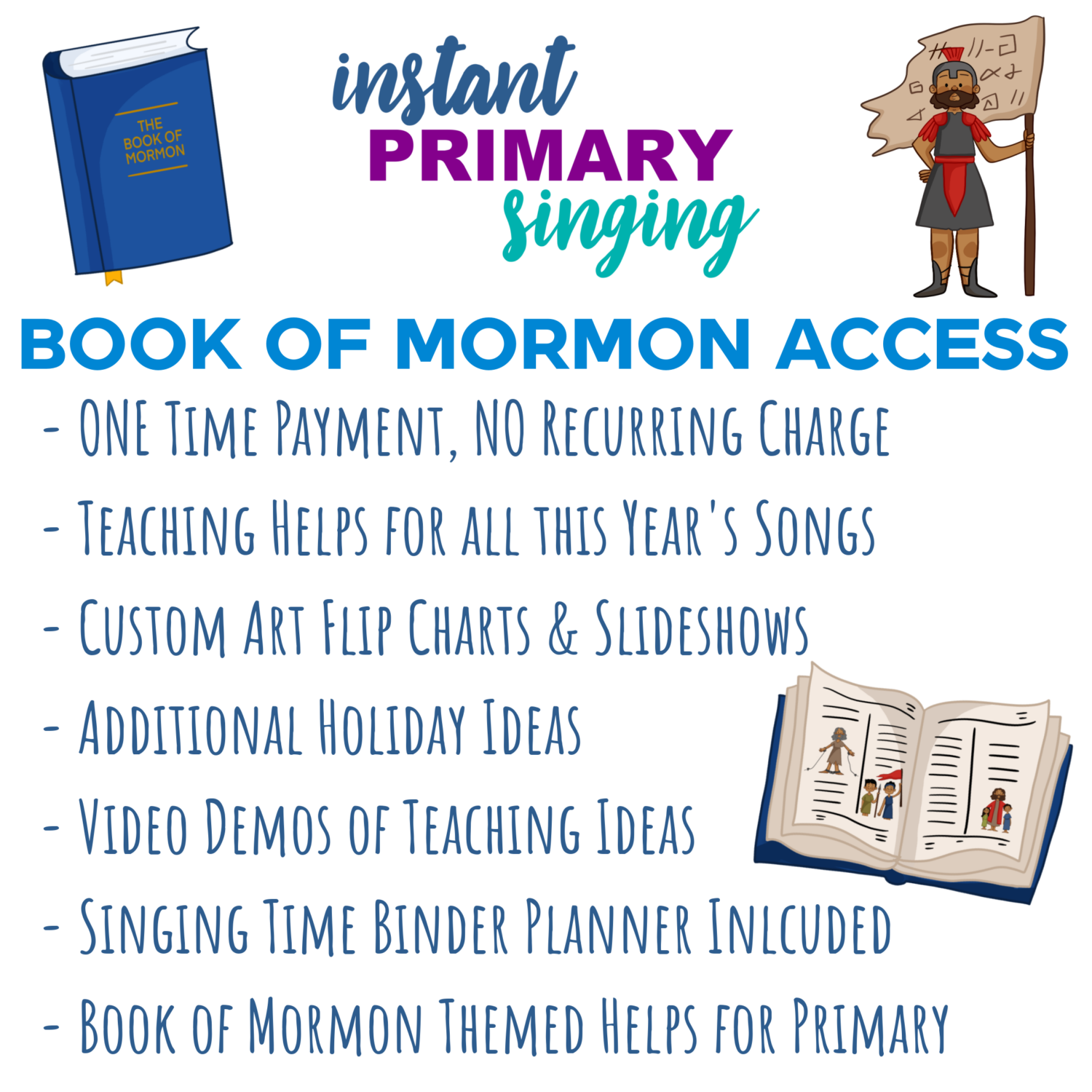 INSTANT Primary Singing Book of Mormon Access Packet - Includes teaching ideas for ALL of the Come Follow Me songs for the Book of Mormon year including fun singing time ideas for the holidays, custom art flip charts, Book of Mormon year themed helps, even bonus planners and teaching demo videos! Everything you need to help you be successful as an LDS Primary Music Leader!