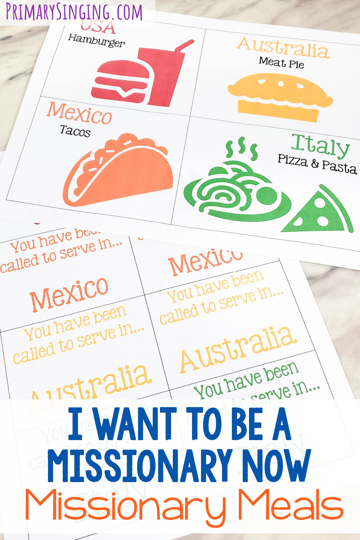 I Want to Be a Missionary Now Missionary Meals - Explore different cultures and places for different mission calls and how we can spread the gospel, just like the Missionaries, through serving other people through meals and other ways! Printable song helps for this fun lesson plan for LDS Primary music leaders.