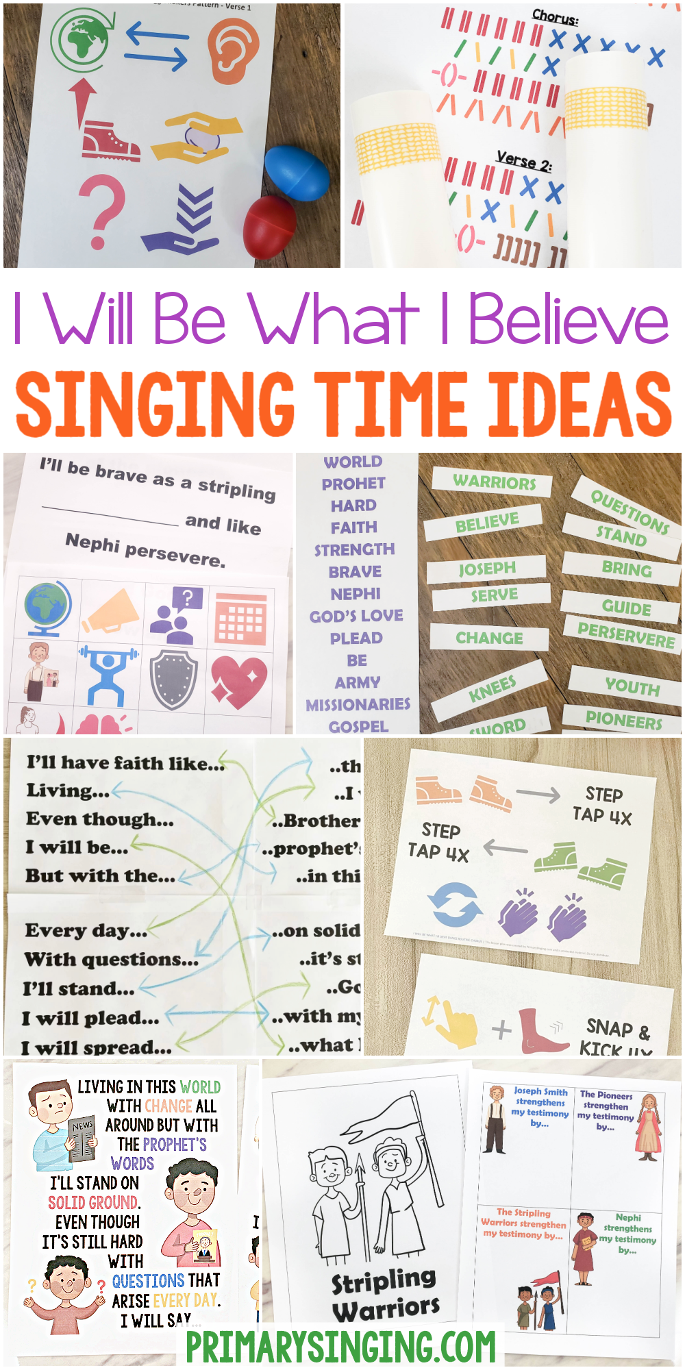 I Will Be What I Believe Singing Time Ideas to help you teach this beautiful Primary song by Blake Gillette! Includes a variety of great teaching ideas including egg shakers, maori sticks, line match, finger lights, testimony share, flip charts and more! Includes printable song helps for LDS Primary music leaders.
