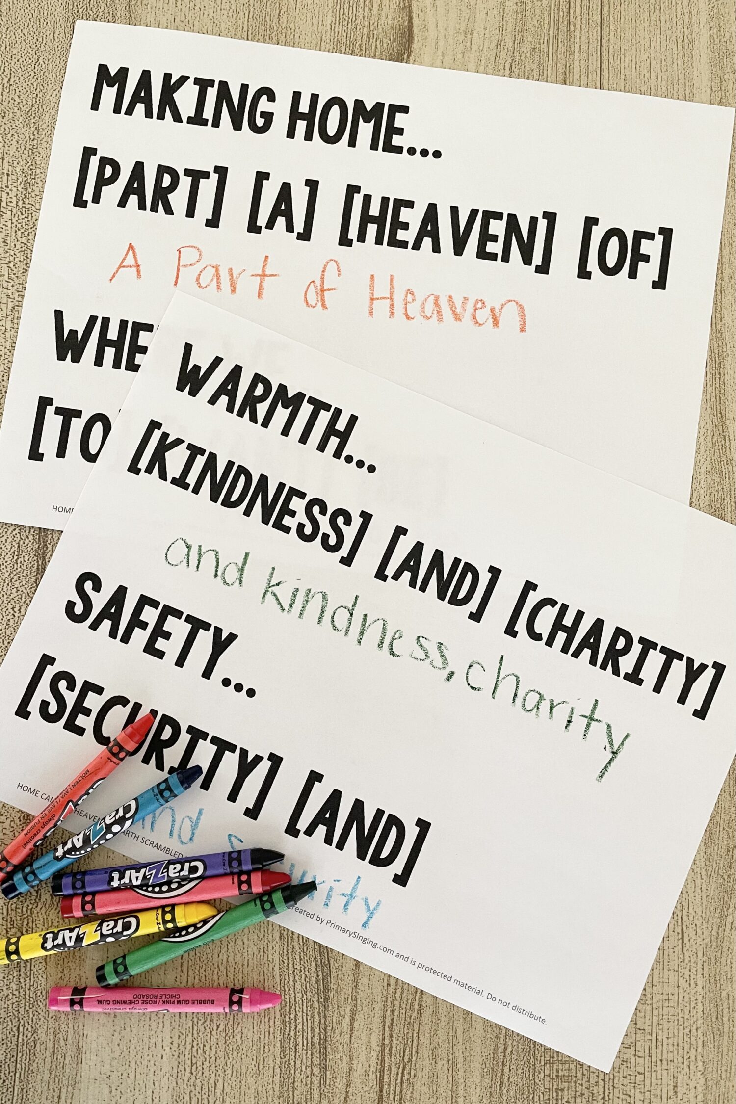Use this Home Can Be a Heaven on Earth Scrambled Words activity for a fun word game and uncramble the song lyrics. Includes printable song helps for LDS Primary Music Leaders.