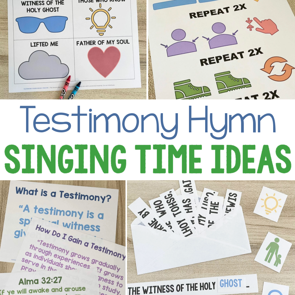 Teach the hymn Testimony singing time ideas with a variety of different learning styles and engaging activities including flip chart, magic crayon, missing word, song riddles, body rhythm and many more! Includes printable song helps for LDS Primary music leaders.