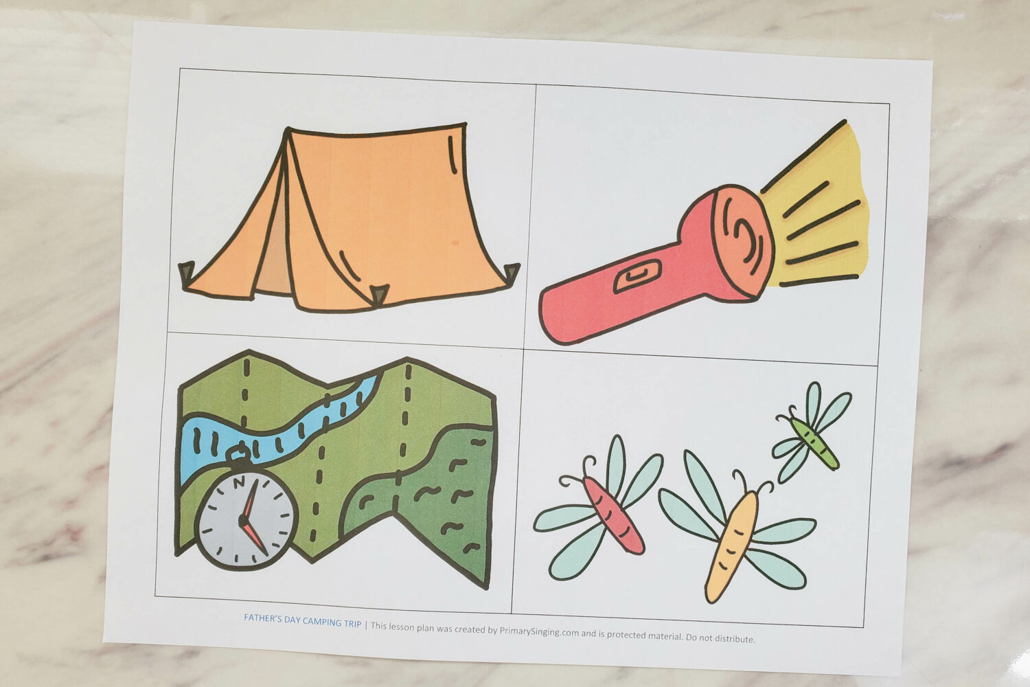 Camping Trip Singing Time Game - A fun lesson plan with printable song helps perfect for teaching your Father's Day Primary songs or as a great summer themed review activity! Fill up the campground with these fun illustrations and ways to sing. LDS Primary Music Leaders and home Come Follow Me ideas.