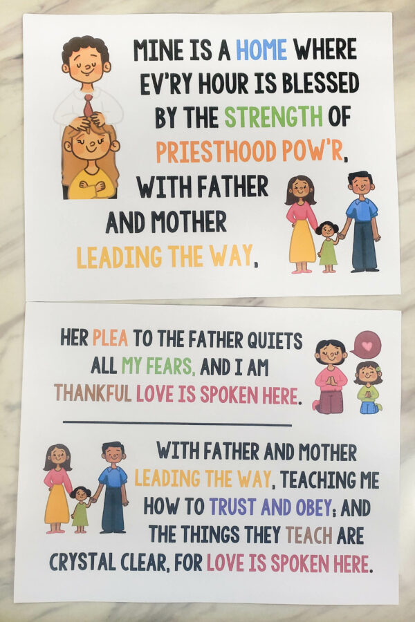 Love is Spoken Here Flip Chart - Use this printable visual aids with lyrics Primary singing time flipchart to help you lead and teach this song! For LDS Primary Music leaders and home Come Follow Me use.