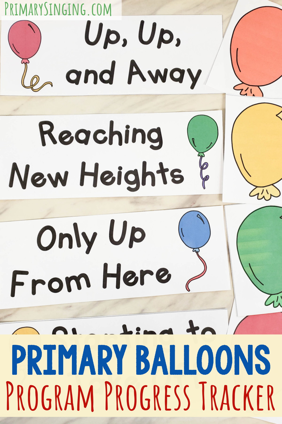 Balloons Up, Up & Away Primary Program Progress Tracker Review! 1 Balloons Up, Up & Away Primary Program Progress Tracker Review! Use one of these 8 unique and fun ideas to incorporate these illustrated balloons into your Primary room! Includes a Primary Program Progress tracker theme with 4 levels to see how well the kids have learned the songs for the year and many fun interactive games for reviewing your choice f songs in Singing Time.
