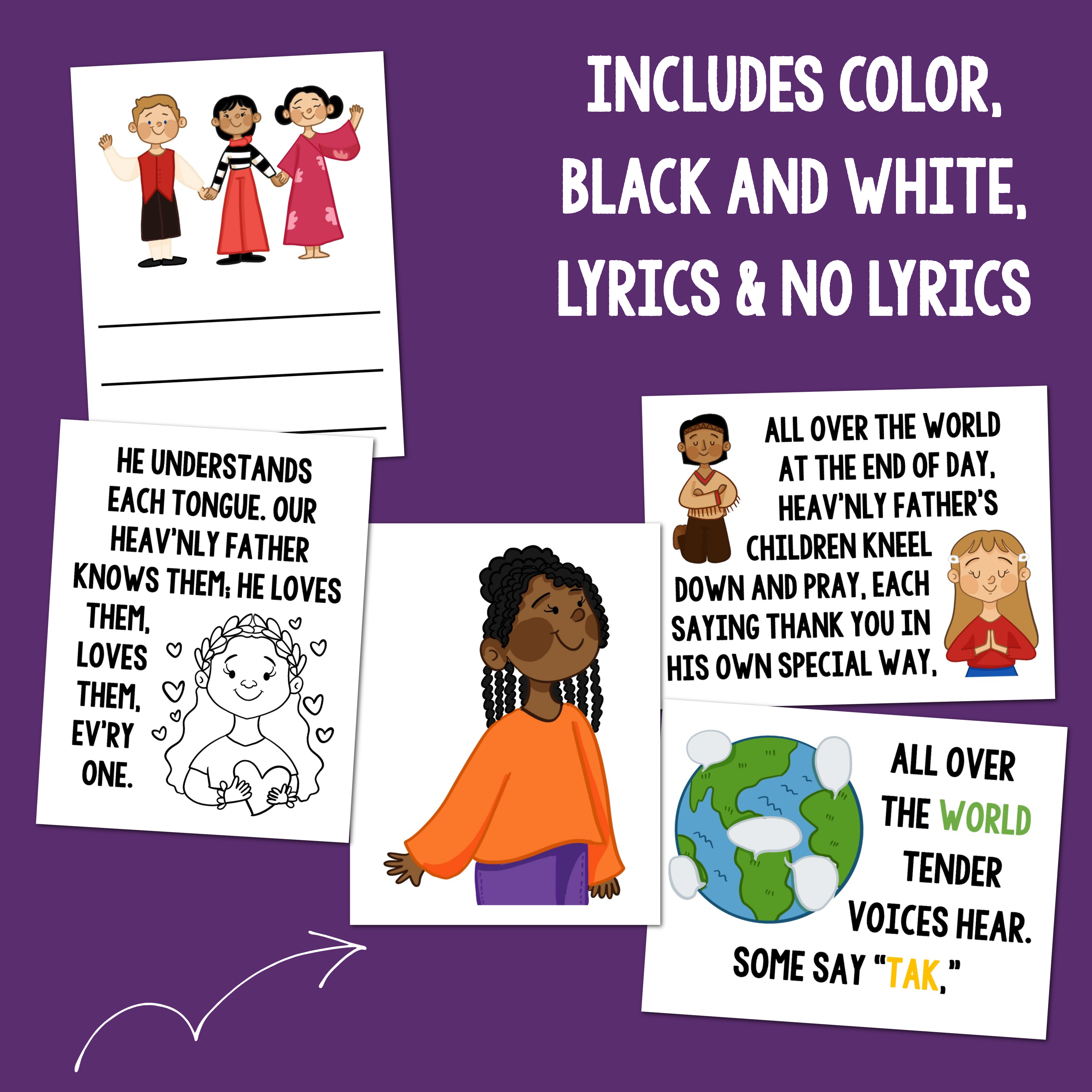 Shop: Children All Over the World Flip Chart 2 Children All Over the World art flip chart - Illustrated song chart with custom pictures and lyrics to help you teach this song with meaning! For LDS Primary music leaders and Come Follow Me use!