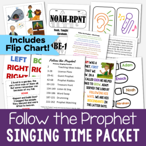 Follow the Prophet singing time packet includes custom art flip chart, personalized license plates, guest prophet, prophet riddles, treasure hunt, listen & sing, word swap, drumming, and prophet matching activities! Lots of fun and engaging teaching ideas for LDS Primary music leaders and families!