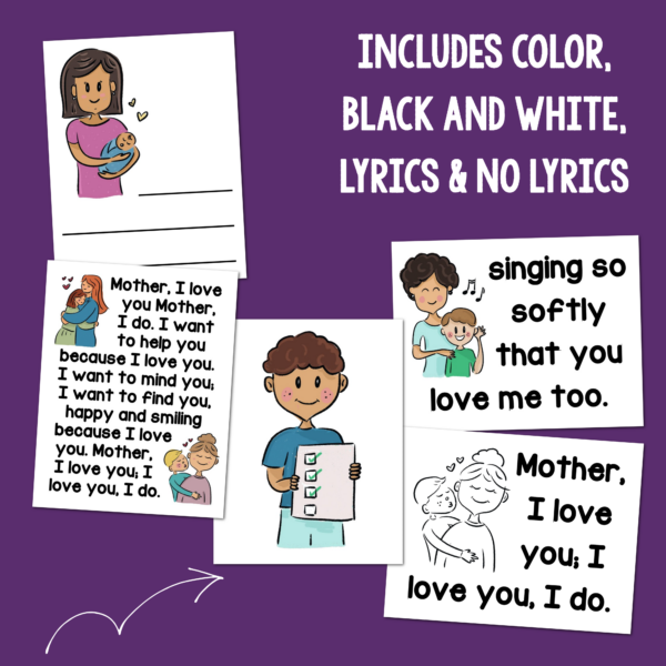 Mother I Love You flip chart color bw pages