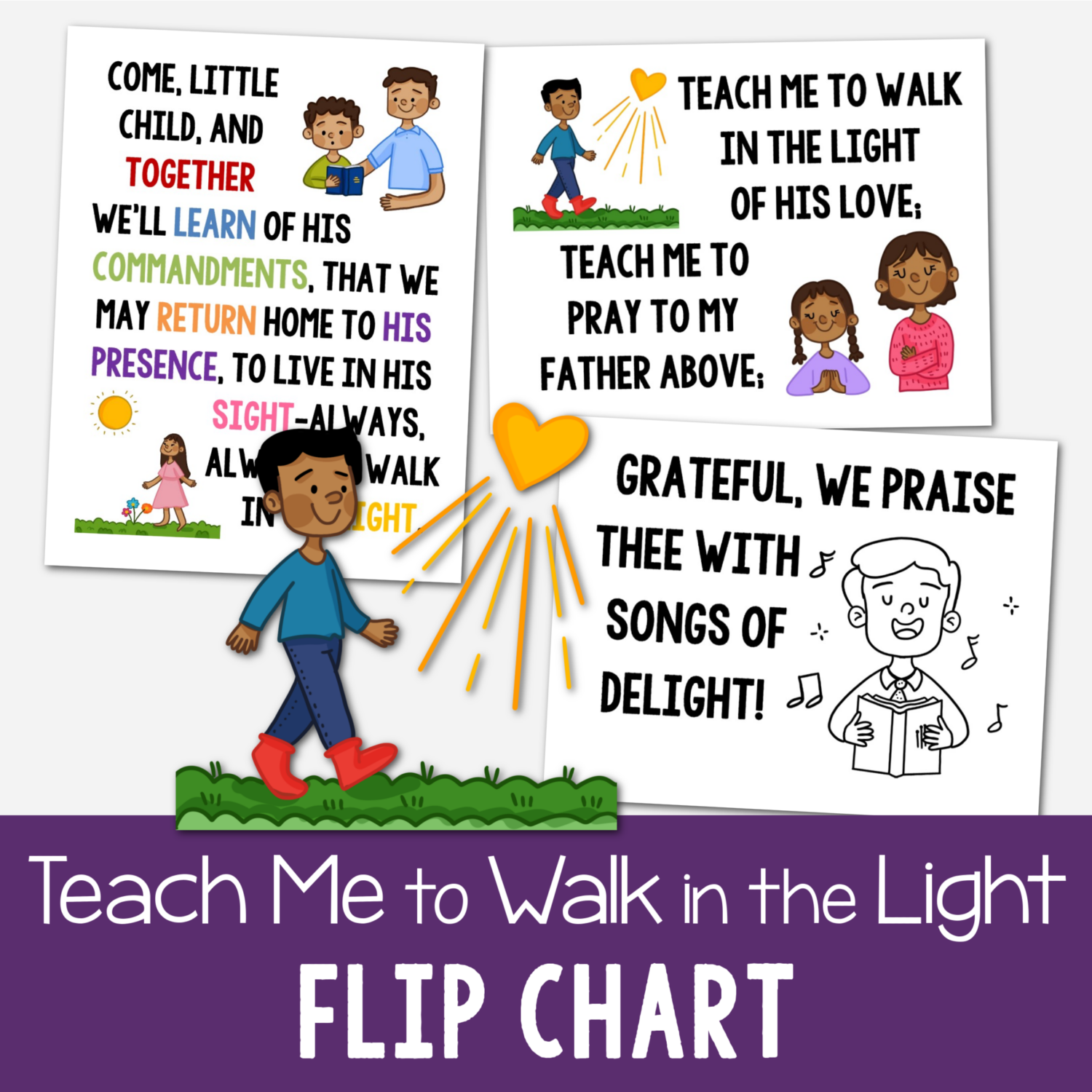 Shop Teach Me to Walk in the Light Flip Chart singing time illustrated song chart with lyrics to help you teach this song for LDS Primary music leaders!