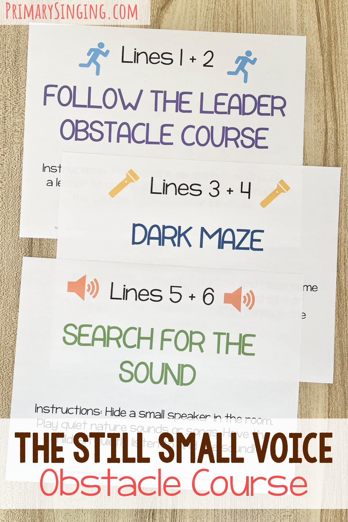 Try this fun The Still Small Voice Obstacle Course with 3 interactive singing time challenges for a unique way to practice this song in primary! Printable song helps for LDS Primary music leaders to teach this Book of Mormon Come Follow Me song.