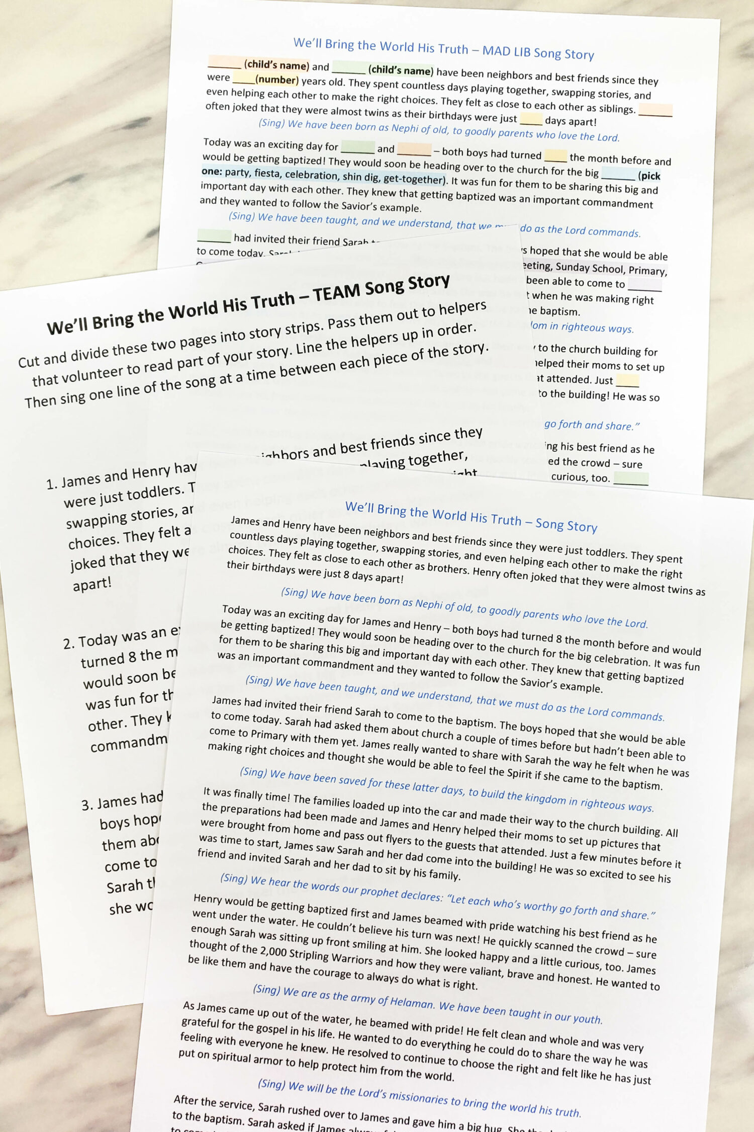 We'll Bring the World His Truth Song Story singing time idea! Share a story of children's baptism day and sharing the gospel truth with their friends! It's a great easy lesson plan that helps the children connect the song lyrics with their own lives. Find printable song helps in the post for LDS Primary Music Leaders.