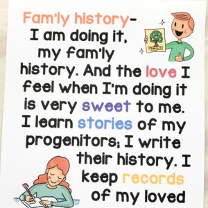 Family History I Am Doing It Flip Chart printable song lyrics and illustrations helps for LDS Primary music leaders teaching this song as part of the Come Follow Me Doctrine & Covenants songs list.