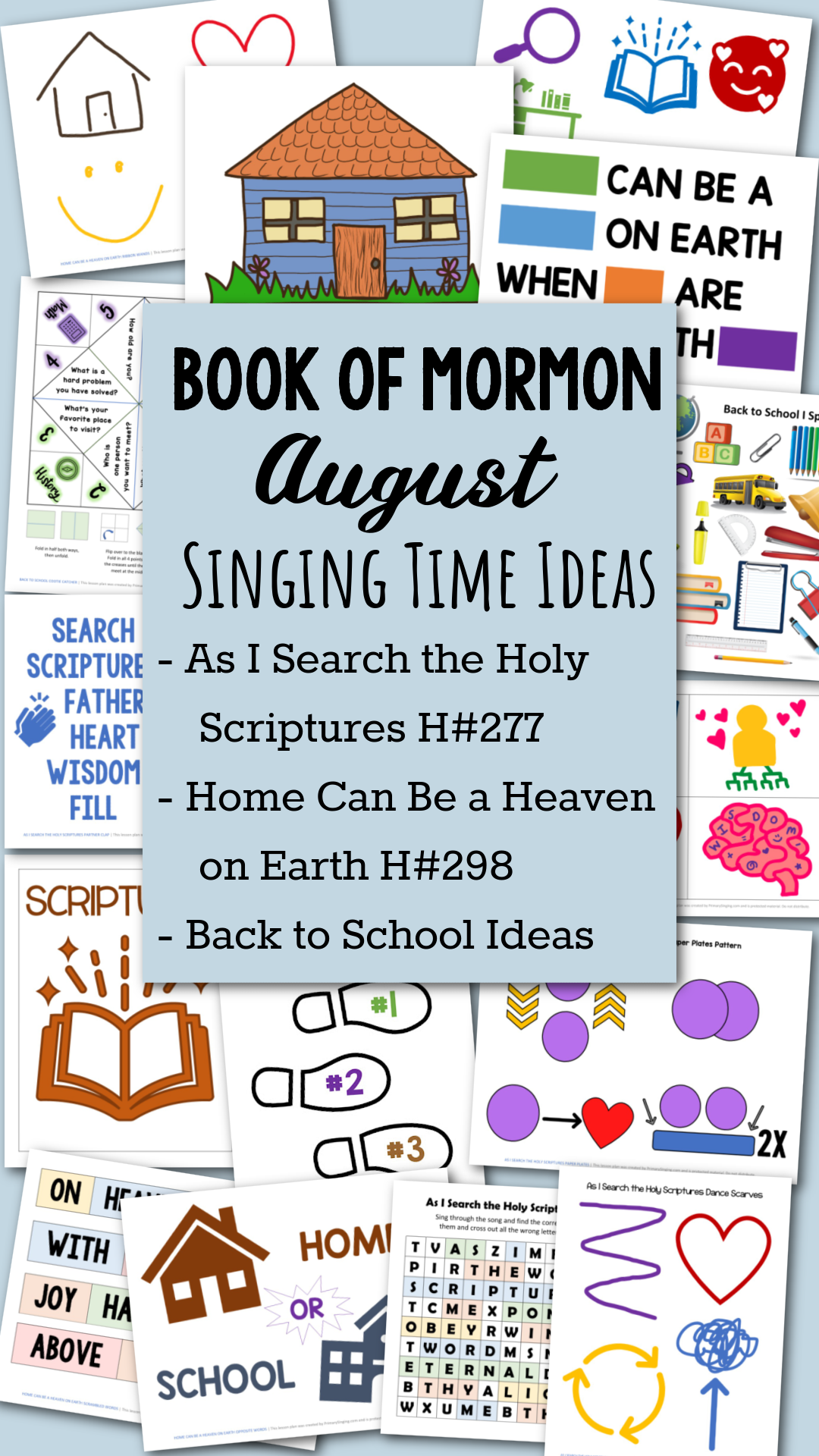 August Book of Mormon Primary Songs List for 2024 Come Follow Me 1 Book of Mormon August Singing Time Ideas - TONS of great ways to help you teach the songs of the month As I Search the Holy Scriptures and Home Can Be a Heaven on Earth hymns plus fun back to school lesson plans including a Primary Program review game and progress tracker! You won't want to miss all of the wonderful teaching resources this month for LDS Primary music leaders and families for Come Follow Me.