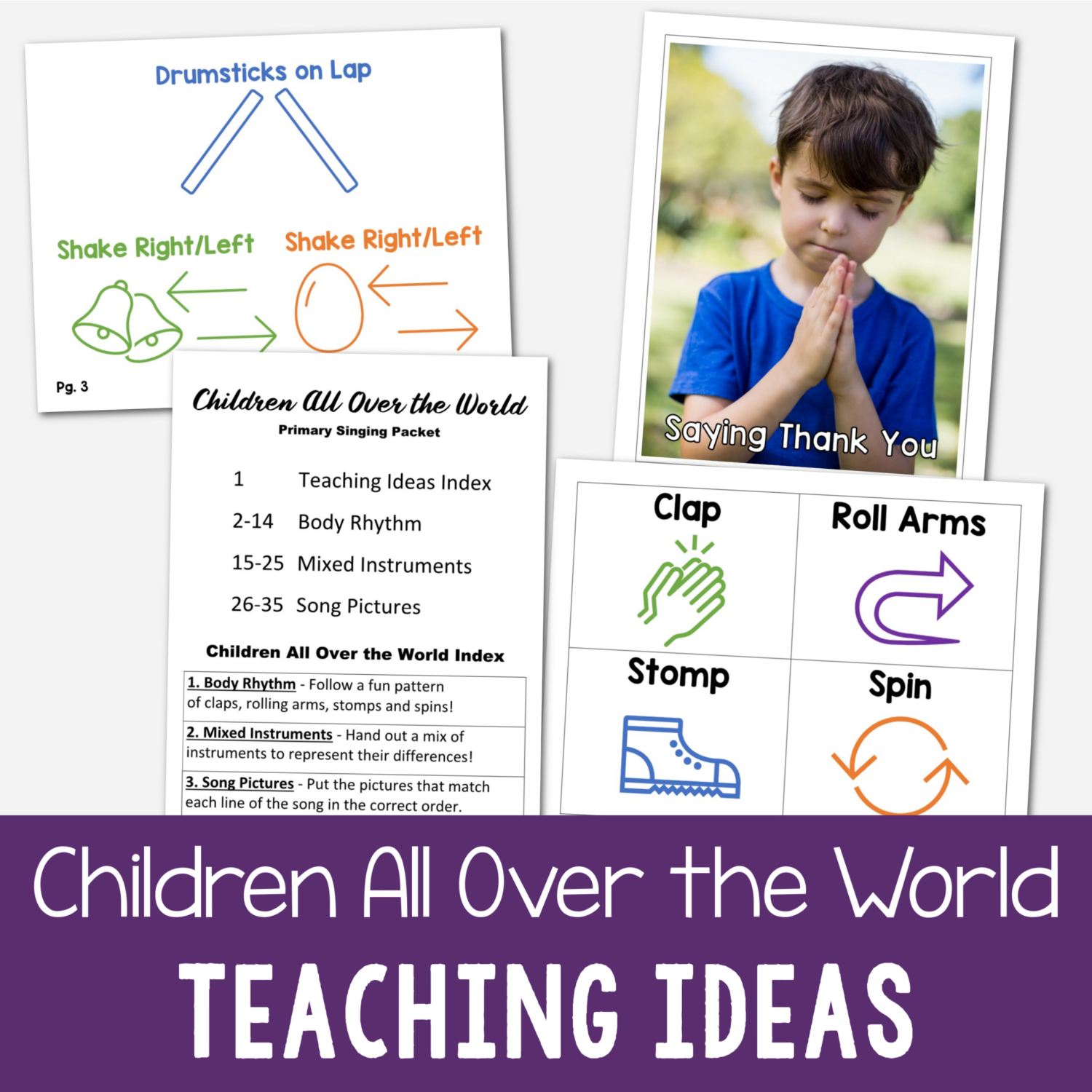 Children All Over the World Teaching Ideas packet for LDS Priamry music leaders singing time helps includes body rhythm pattern, mixed instruments, and song pictures activities!