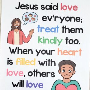 Jesus Said Love Everyone Flip Chart - Singing time helps with lyrics and custom illustrations to help you teach this song in Primary! For LDS Primary music leaders teaching this sweet Primary song.