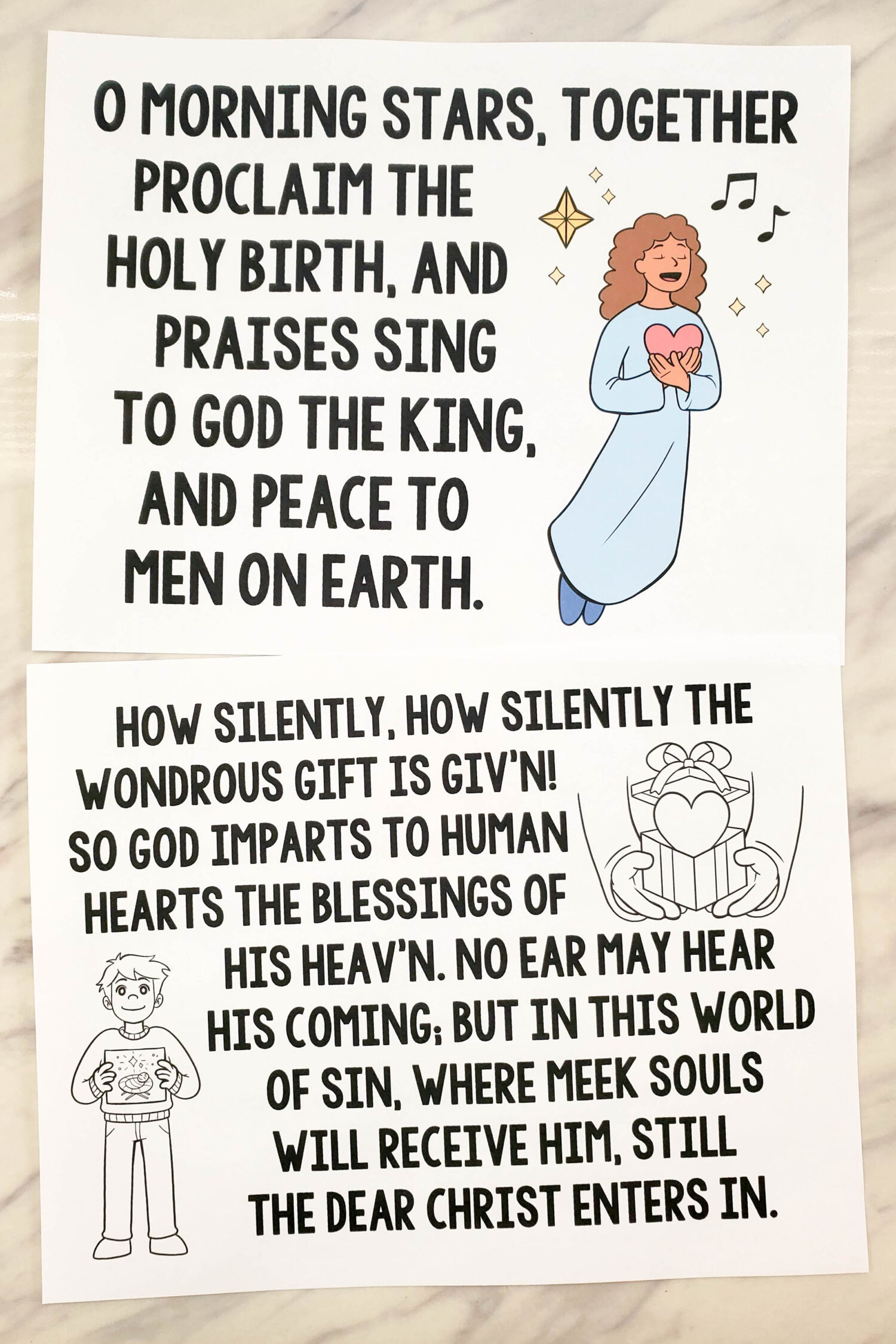 O Little Town of Bethlehem Flip Chart printable song visuals aids and helps for LDS Primary music leaders teaching this Primary hymn as part of the D&C Come Follow Me list or Christmas time. Includes printable illustrations song chart with lyrics to easily teach this song!