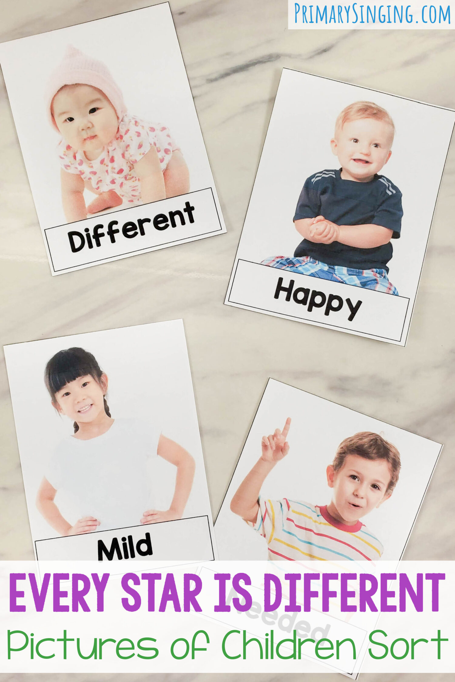 Every Star is Different Pictures of Children Sort singing time activity - This is a great themed lesson plan that talks about how we are all different and unique with a fun challenge for the kids to sort and organize the pictures or put them in song order! Printable song helps for LDS Primary music leaders.