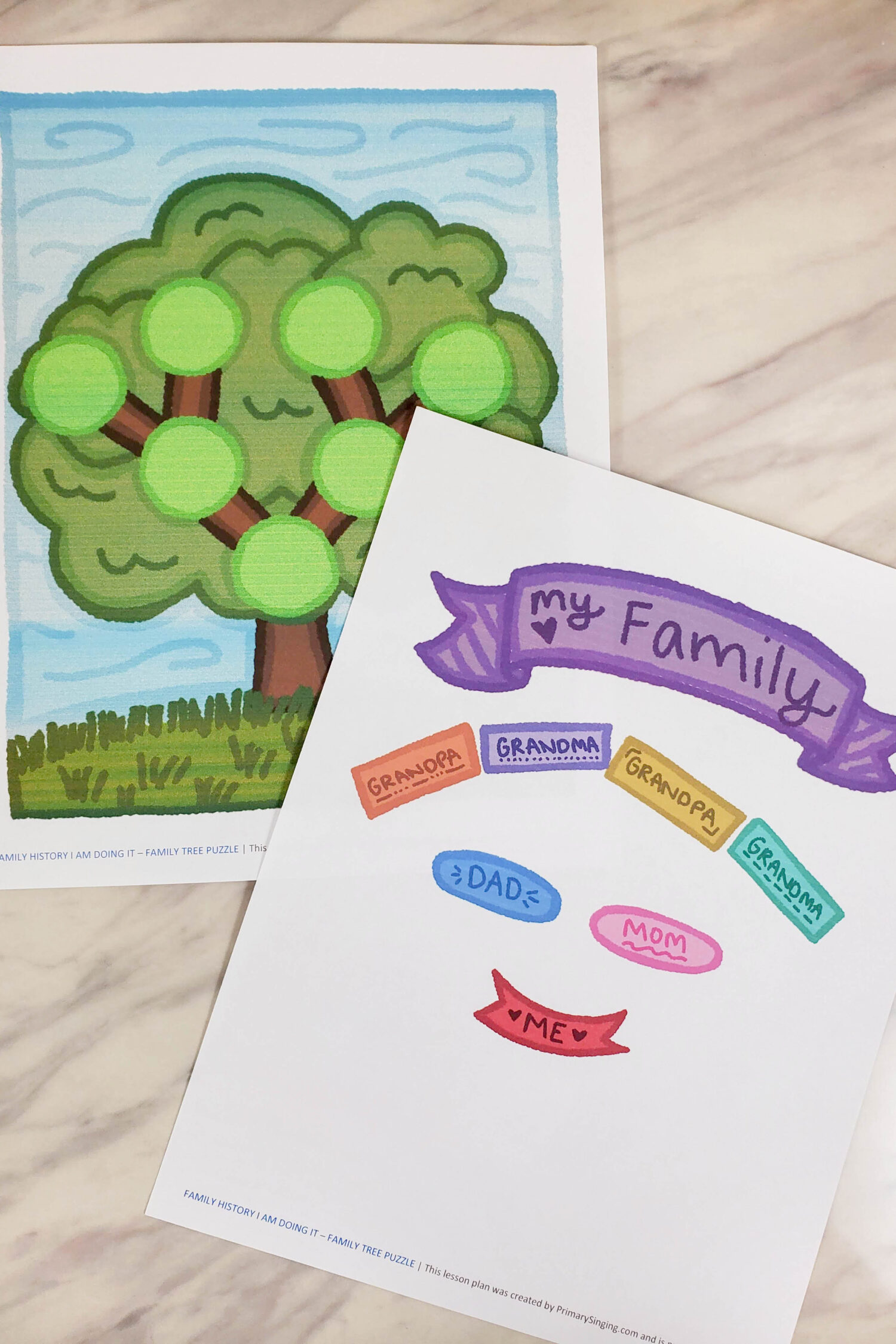 Family History Family Tree Puzzle singing time activity and lesson plan! Learn about how our families connect with this fun genealogy activity that gives you lots of singing repetition that perfectly ties into this song's theme! Printable song helps for LDS Primary music leaders. Printable family tree worksheet.