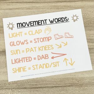 Shine On Movement Words - Use this fun purposeful movement activity and pair actions with key words in the song for a review activity that your primary children will love. Includes printable song helps for LDS Primary Music Leaders teaching this Come Follow Me D&C song.