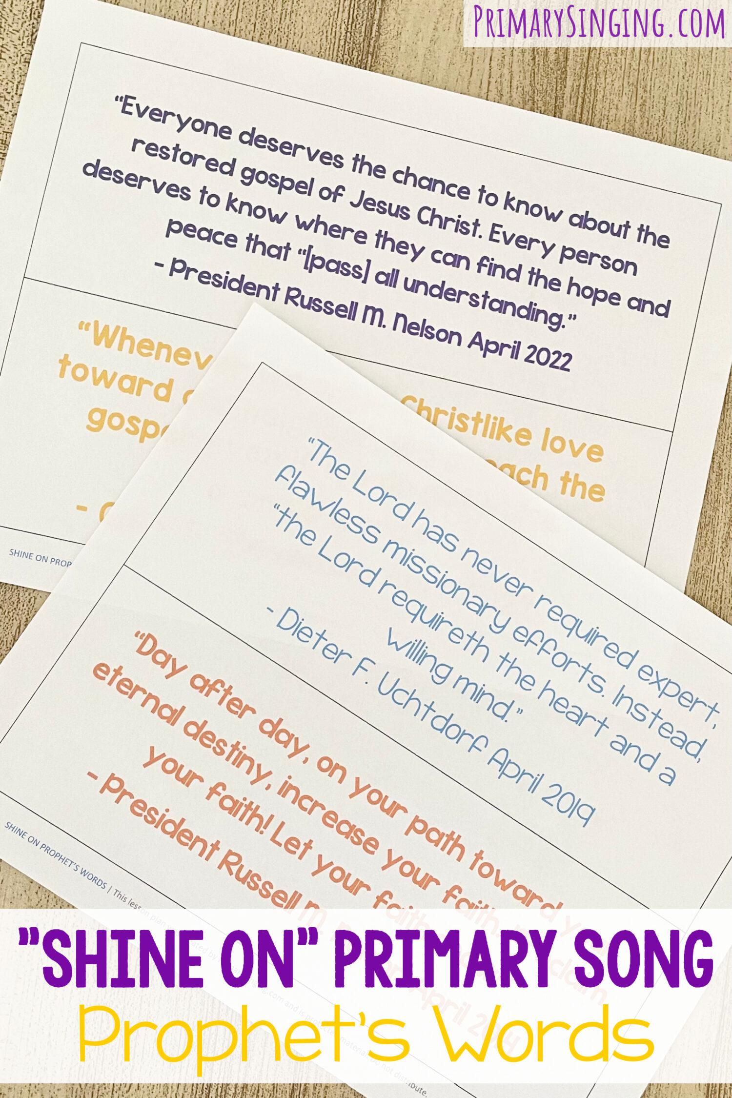 Shine On Prophet's Words 1 Shine On Prophet’s Words - Invite the Spirit with this neat activity using quotes about sharing the gospel from prophets and apostles with printable song helps for LDS Primary Music Leaders.