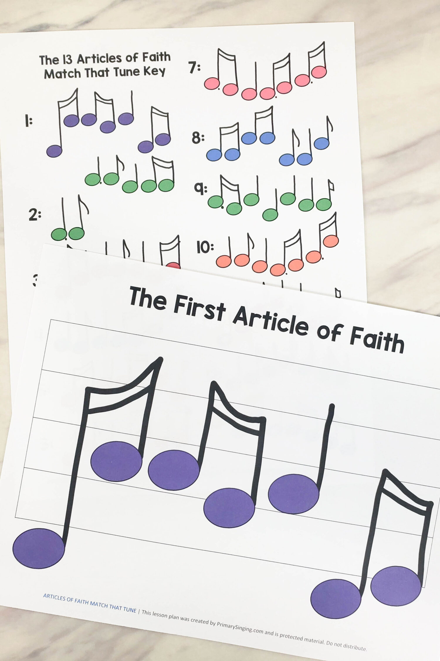 Articles of Faith Match That Tune 2 Articles of Faith Match That Tune singing time activity! You'll love this creative idea to teach and engage with the Articles of Faith Primary songs! Play the tune and have Primary children match what they hear with the tune cards - then sing the song together! Printable song helps for LDS Primary Music Leaders.