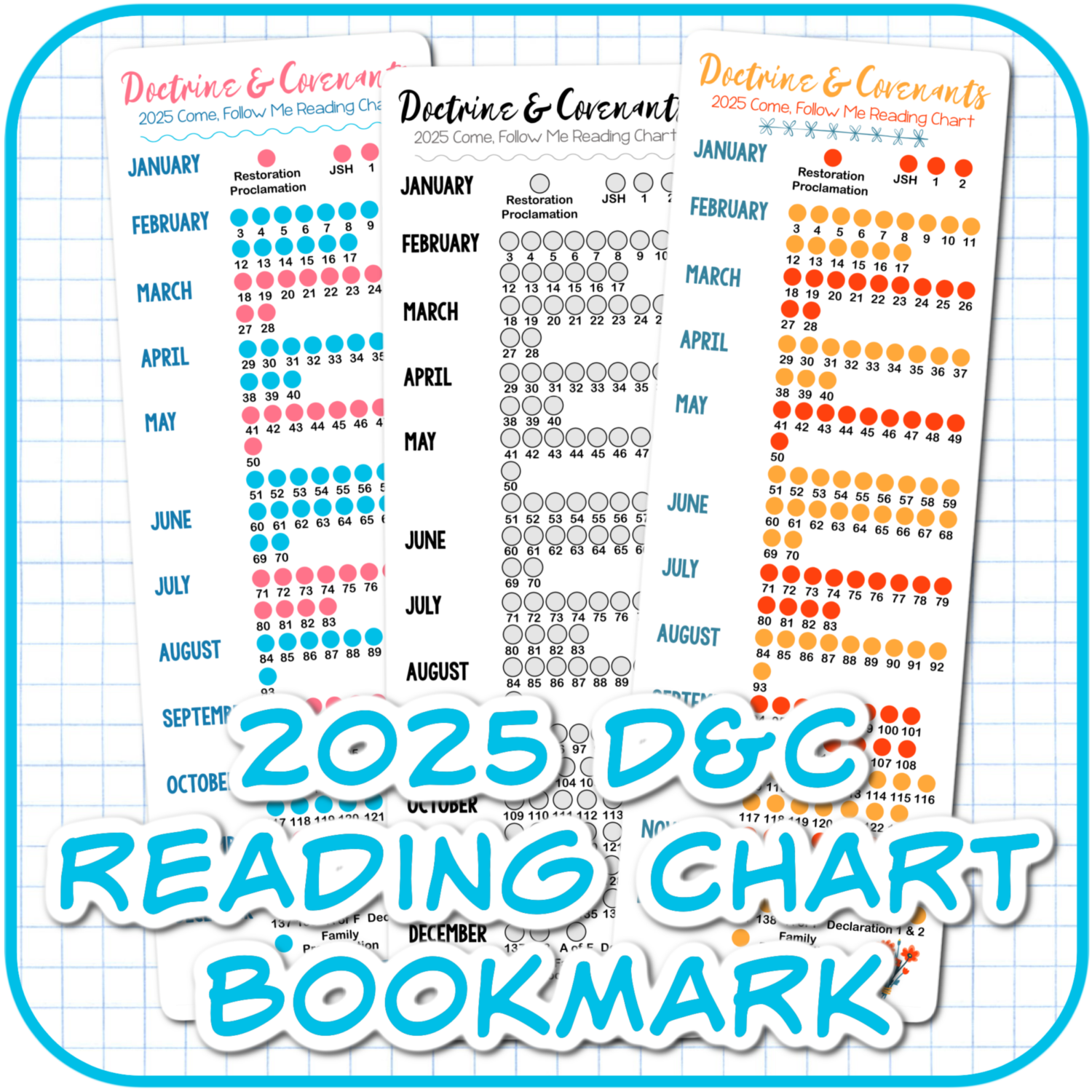 2025 Come, Follow Me Doctrine and Covenants LDS Primary Songs 8 2025 D&C Reading Chart Bookmark