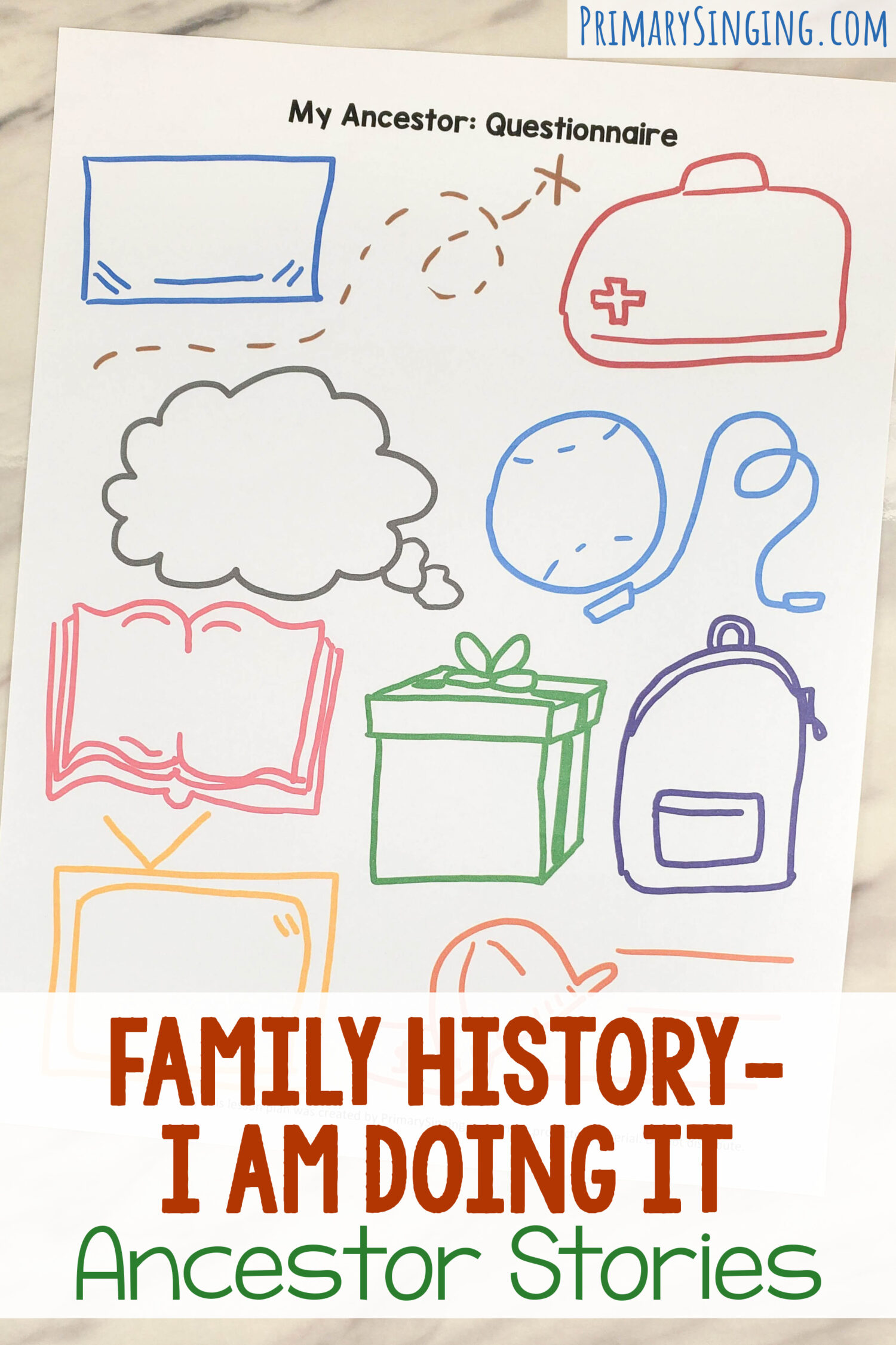 Family History I am Doing It Ancestor Stories - Invite a special guest to share a story about an ancestor or have the children share their own stories for a meaningful way to focus on the message of this D&C song. Fun and easy singing time lesson plan! My Ancestor Questionnaire for Family History worksheet to interview a grandparent!