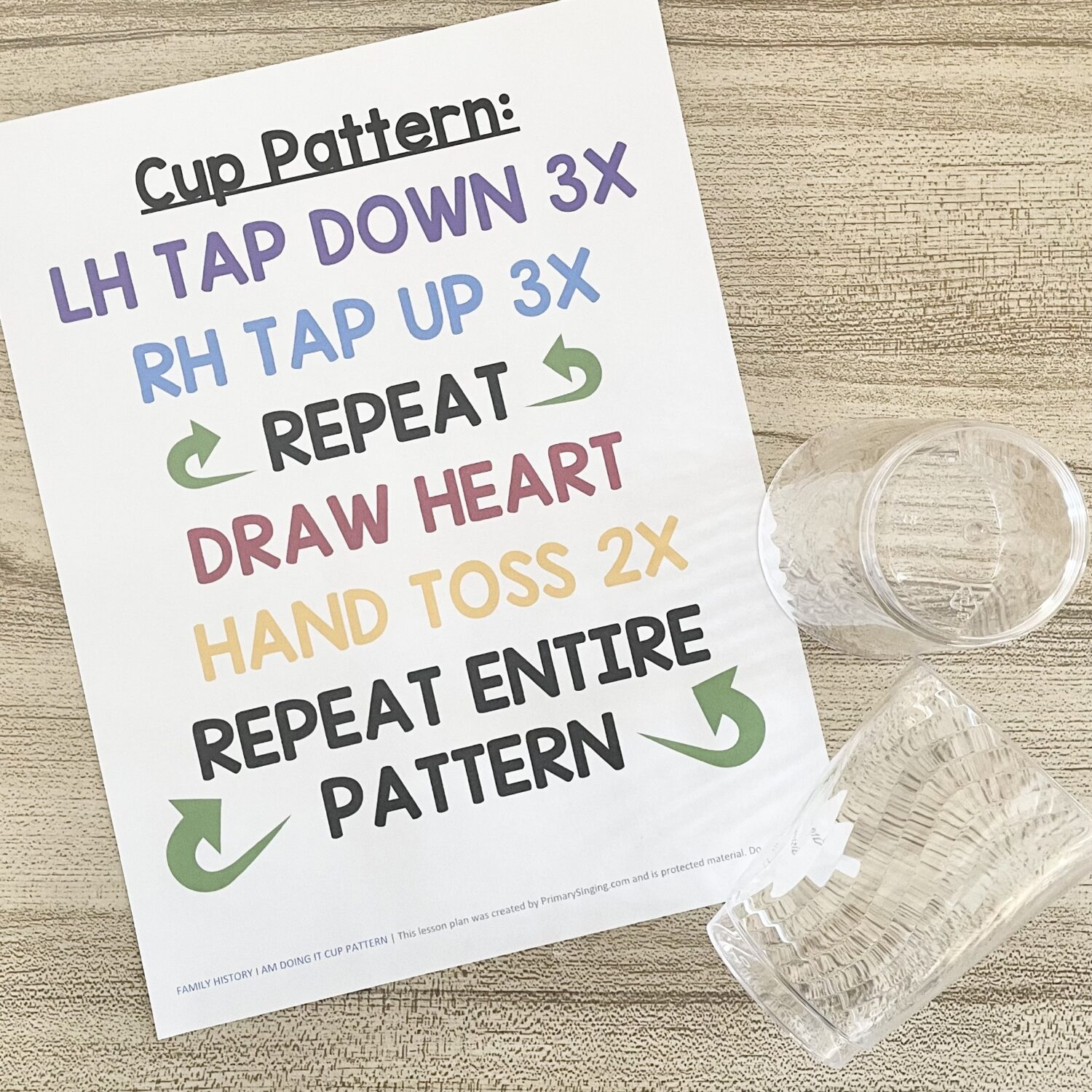 I Lived in Heaven Cup Pattern 6 Family History I am Doing It Cup Pattern - Try this fun cup pattern with repeatable actions as you review this Come Follow Me D&C song in primary with printable song helps for LDS Primary Music Leaders.