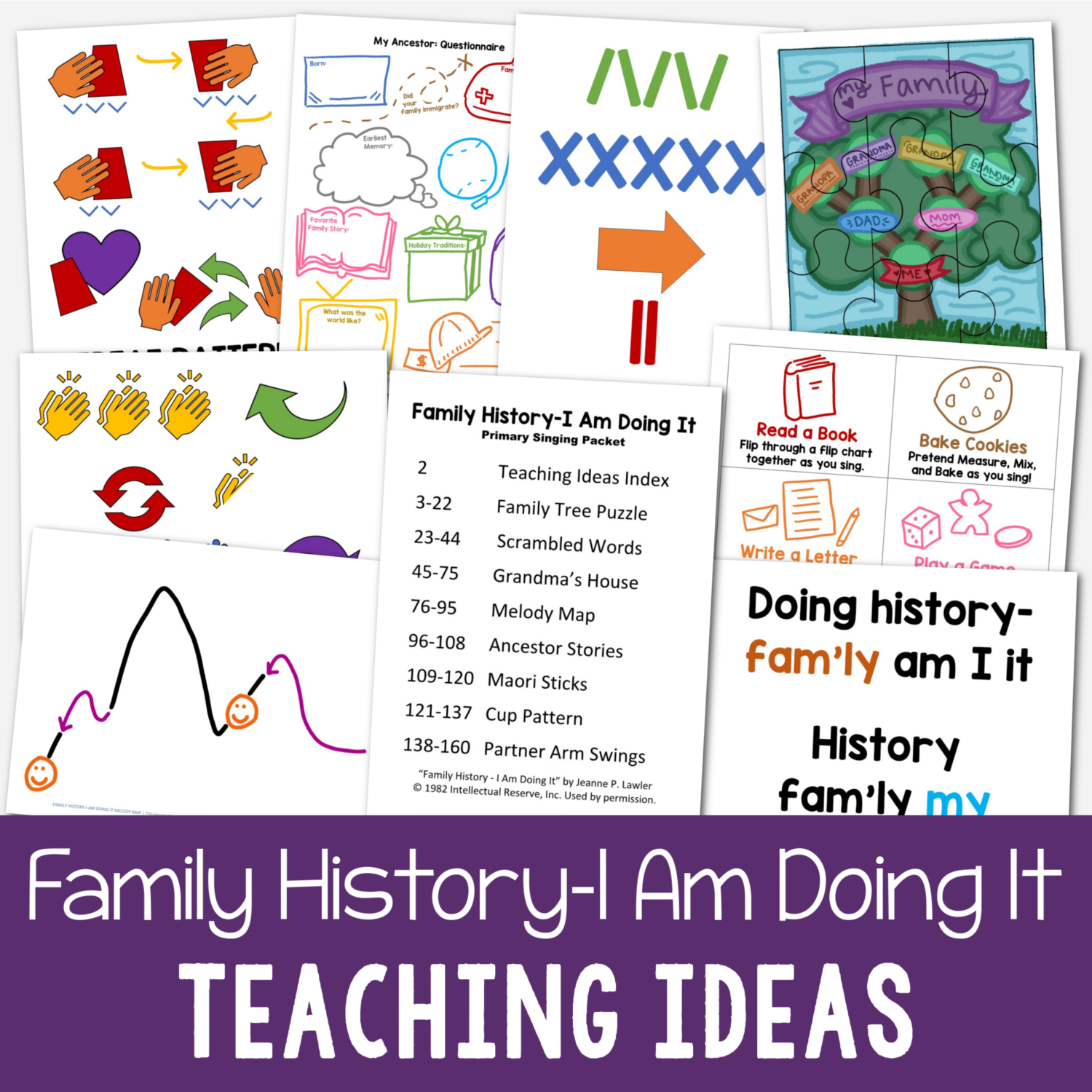October Doctrine & Covenants Primary Songs List 4 Family History-I Am Doing It Teaching ideas for singing time includes tons of lesson plans including family tree puzzle, cup pattern, melody chart, partner arm swings, ancestor stories and more! Engaging printable lesson plans for easy no-prep activities for LDS Primary music leaders.