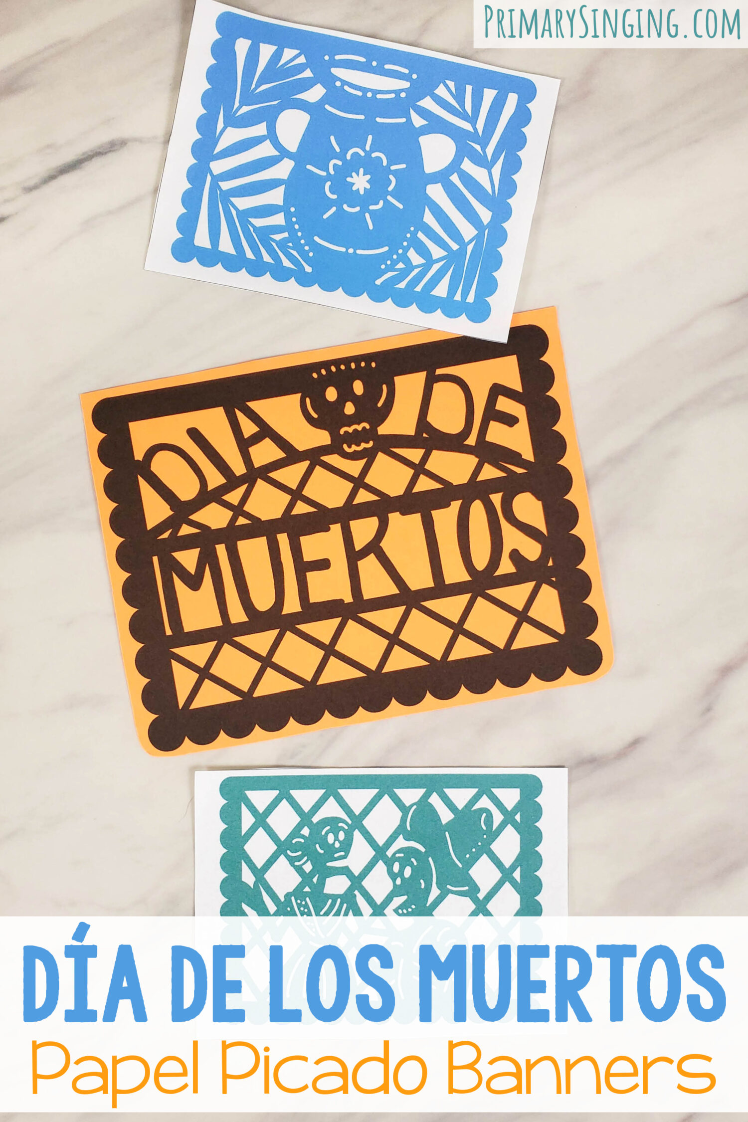 Día De Los Muertos Papel Picado Banners - Use these darling illustrated traditionally Mexican papel picado banners to help you pick a song to sing or way to sing in Singing Time, printable lesson plan for LDS Primary music leaders.