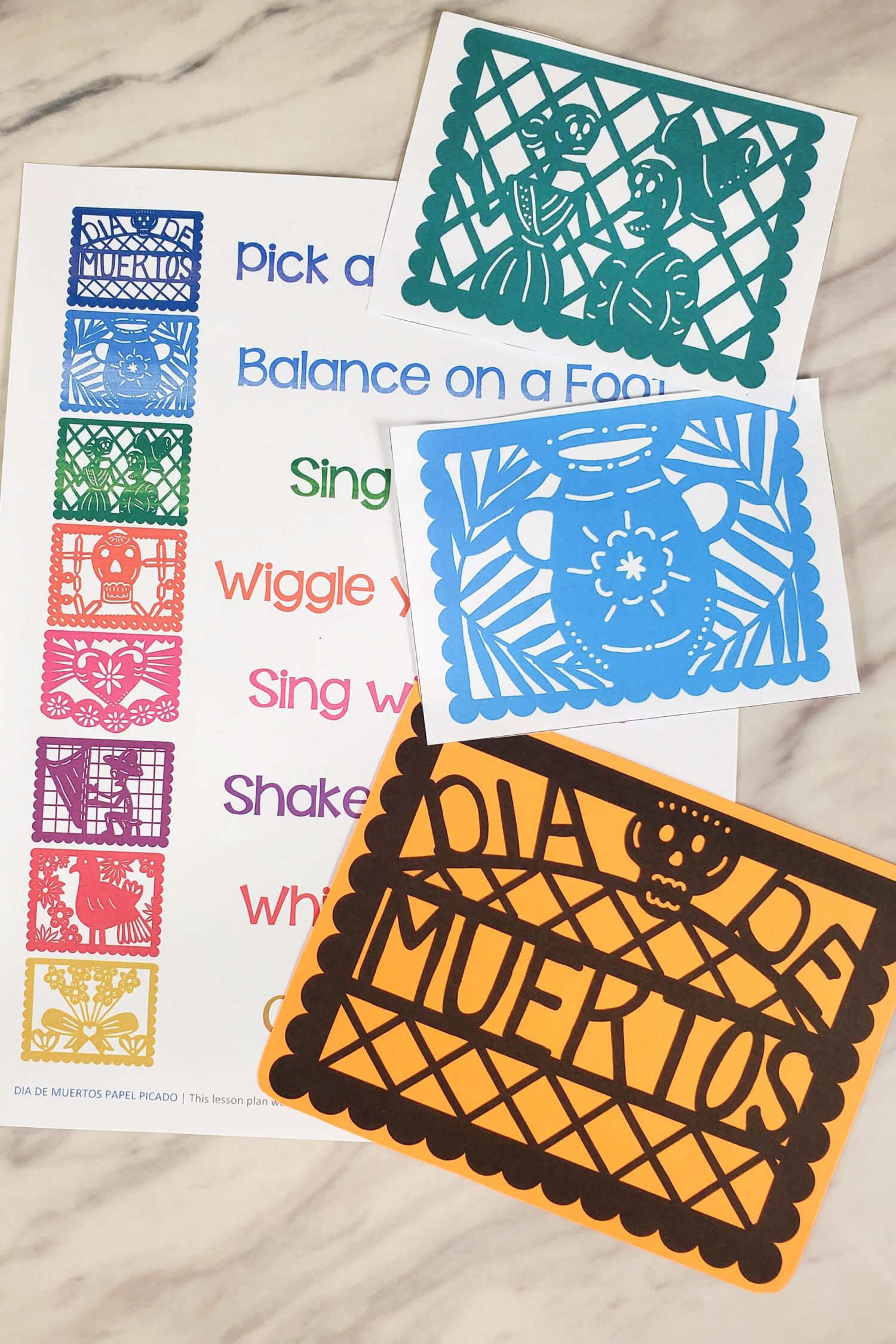 Día De Los Muertos Papel Picado Banners - Use these darling illustrated traditionally Mexican papel picado banners to help you pick a song to sing or way to sing in Singing Time, printable lesson plan for LDS Primary music leaders.