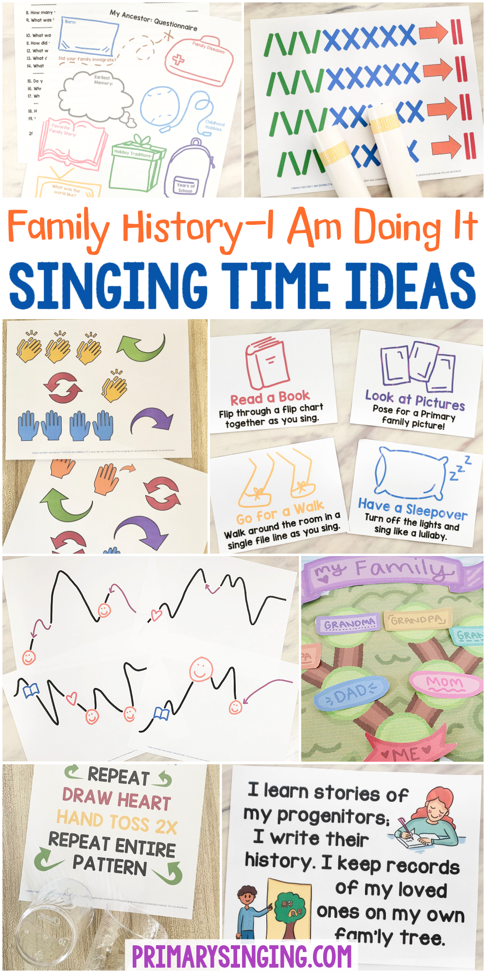 20 Family History-I Am Doing It Singing Time Ideas 14 Family History I Am Doing It Singing Time Ideas including tons of fun and easy ways to teach this song including ancestor stories, cup pattern, family tree puzzle, Maori sticks, melody chart, Family History I Am Doing It flip charts and even a sing along video! So many great resources to help LDS Primary music leaders and families for D&C Come Follow Me year teach this song.