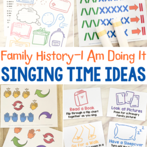 Family History I Am Doing It Singing Time Ideas including tons of fun and easy ways to teach this song including ancestor stories, cup pattern, family tree puzzle, Maori sticks, melody chart, Family History I Am Doing It flip charts and even a sing along video! So many great resources to help LDS Primary music leaders and families for D&C Come Follow Me year teach this song.